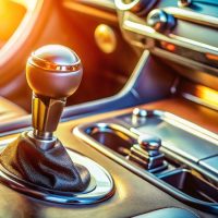 Automatic Car Transmission Gear Shift Lever Close-Up - Modern Car Interior Detail